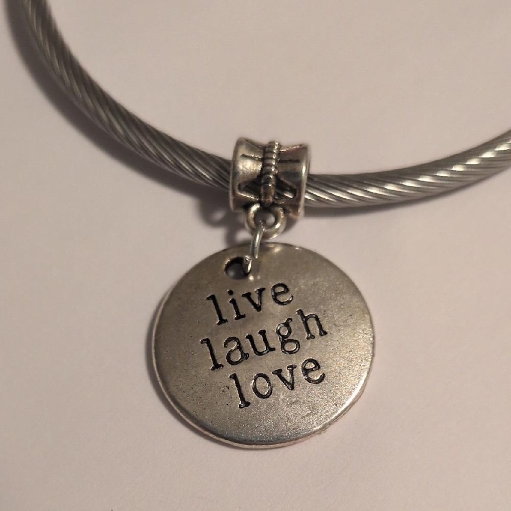 Silver Inspirational " Love Laugh Love"‎ Dangle Charm for Pandora Style Bracelet